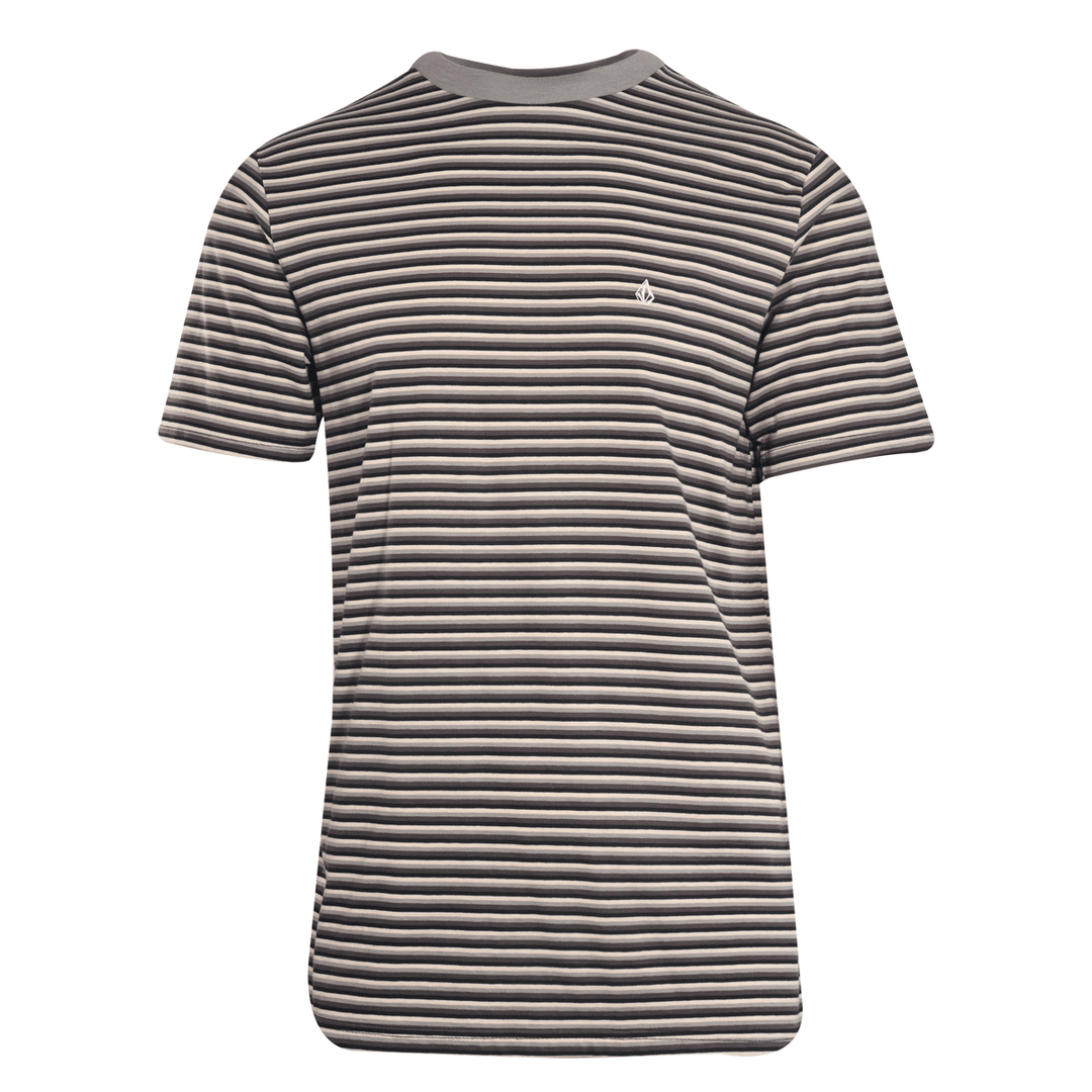 Volcom Men's T-Shirt Black Grey White Thick Striped S/S Tee (S31)