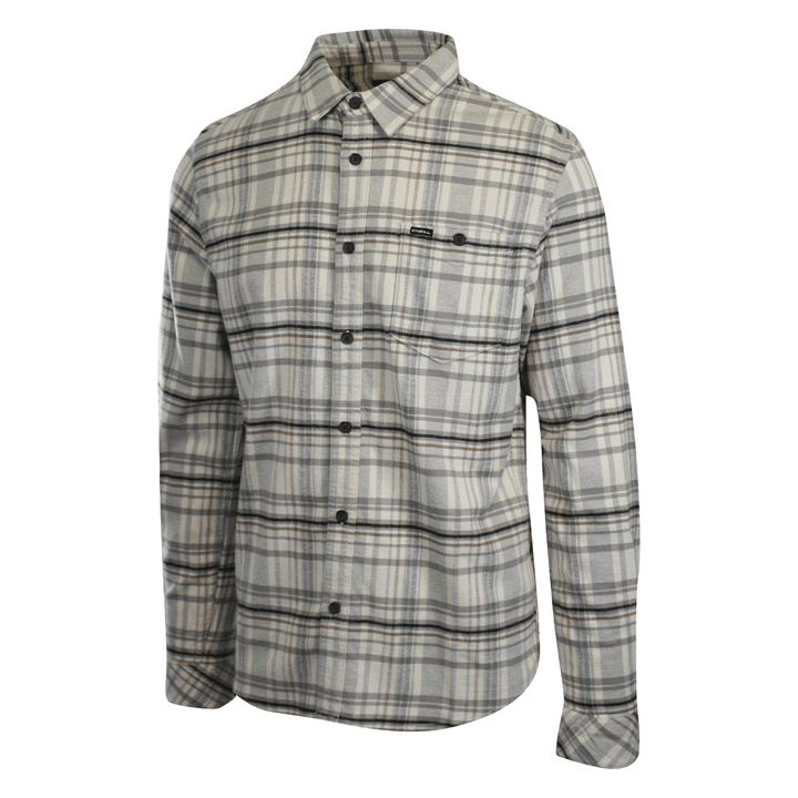 O'Neill Men's Cream Shirt Redmond Plaid Stretch Flannel Long Sleeve (S30)