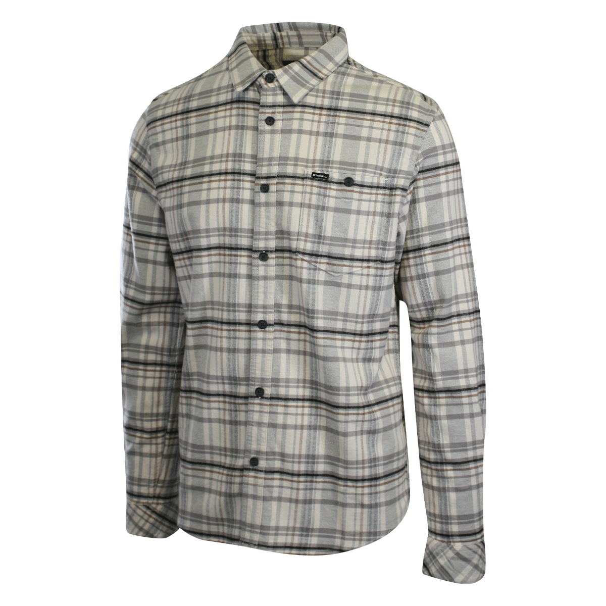 O'Neill Men's Cream Shirt Redmond Plaid Stretch Flannel Long Sleeve (S30)