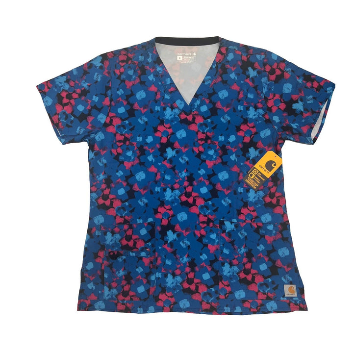 Carhartt Women's Scrub Force Pocket Rugged Flex V-Neck Print Top D Ring (M03)