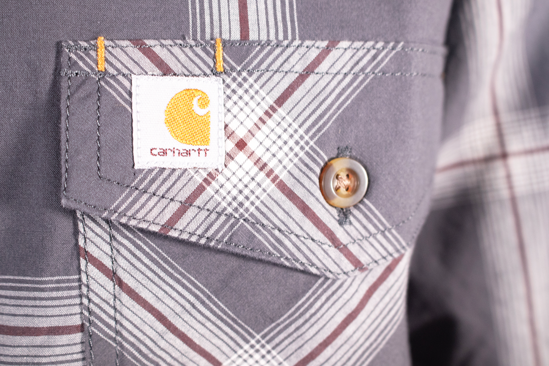 Carhartt Men's Grey Maroon White Lightweight Relaxed Fit S/S Woven Shirt (S12)