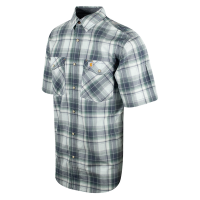 Carhartt Men's Green Grey Navy Plaid Snap-Front S/S Woven Shirt (S18)