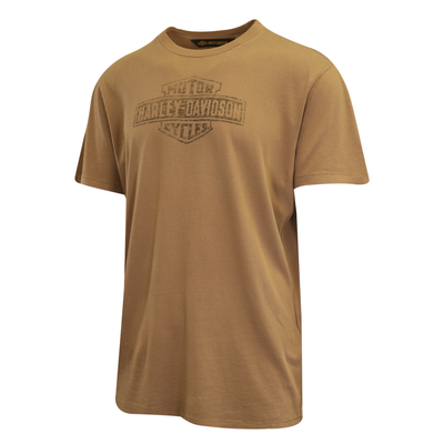 Harley-Davidson Men's T-Shirt Tan Distressed Logo Shoulder Stitch S/S (S96)