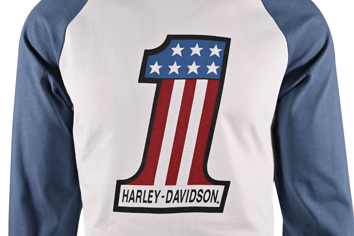 HD Branded Men's T-Shirt Blue #1 Race Raglan Graphic Long Sleeve (S28)