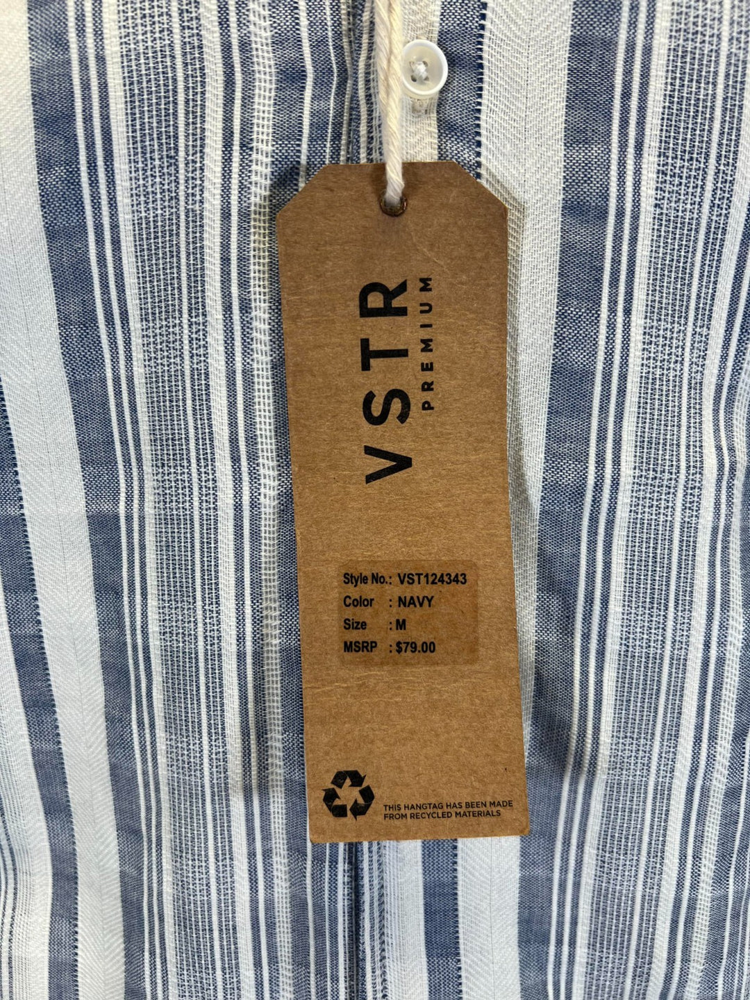 Vstr Premium Men's Navy White Shirt Vertical Stiped Button Down S/S (S01)