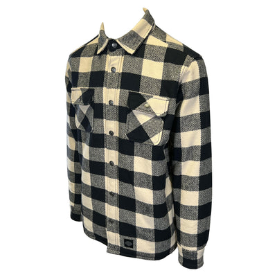 Branded Men's Cream & Black Plaid Shirt Jacket Vintage L/S (S75)