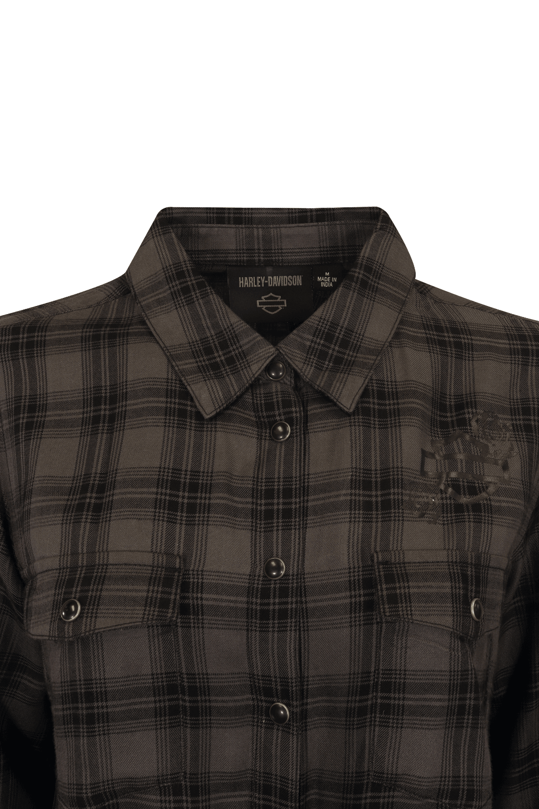 HD Branded Women's Shirt Black Grey Plaid Rose L/S Woven (S18)