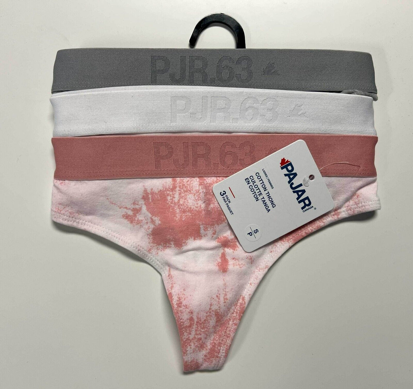 Pajar Women's Pink White Grey 3 Pack Cotton Thong