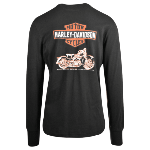 HD Branded Men's T-Shirt Black Motorcycle Logo Print Long Sleeve (S40)