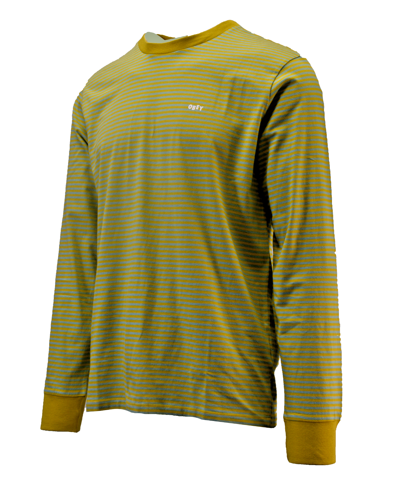 Obey Men's T-Shirt Yellow & Green Striped Mini Chest Logo L/S (134)