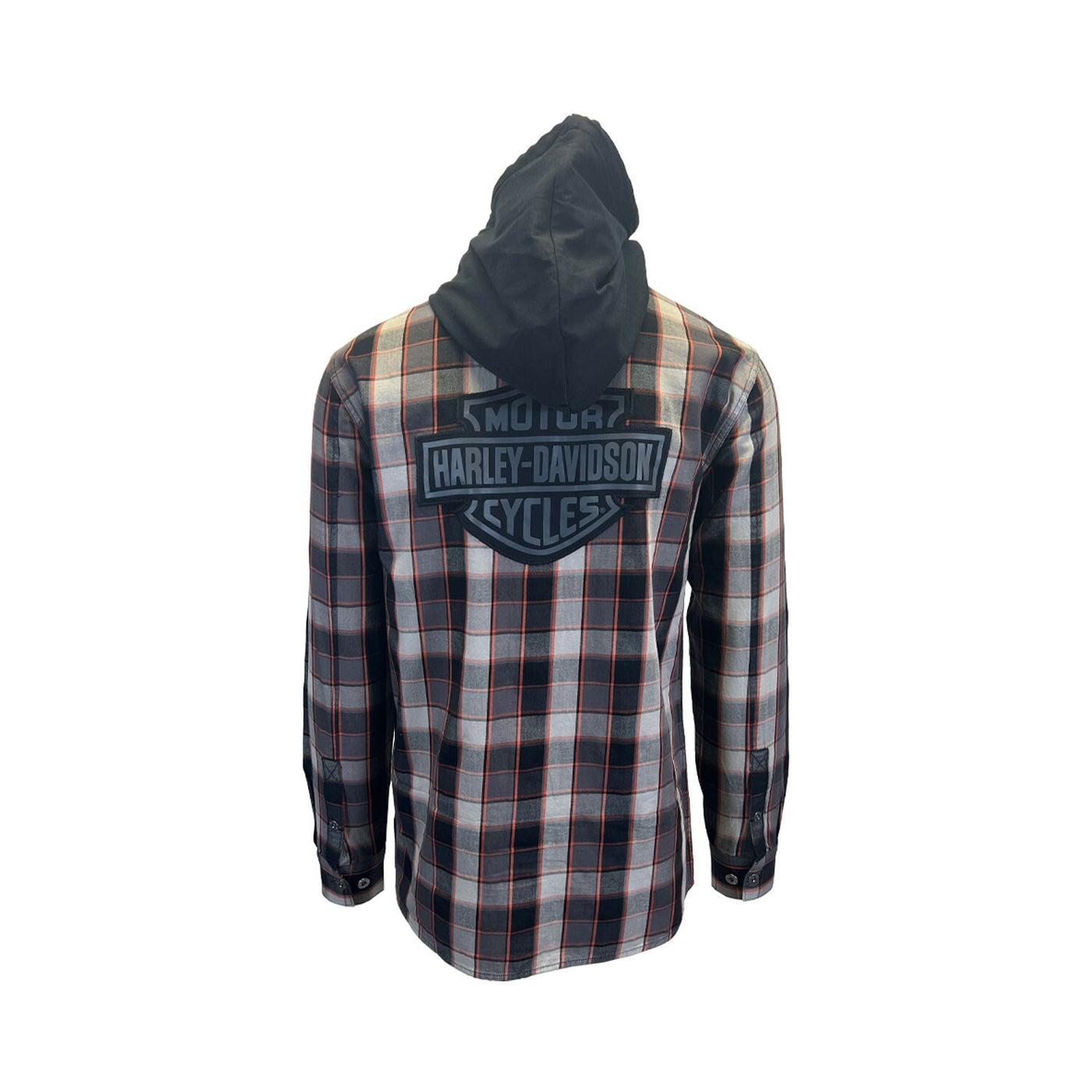 Harley-Davidson Men's Black & Ghost Gray Plaid Shirt Metal Bound Hooded (S88)