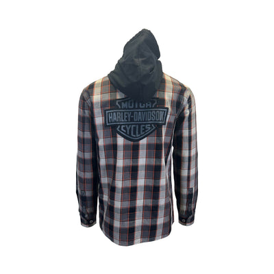 Harley-Davidson Men's Black & Ghost Gray Plaid Shirt Metal Bound Hooded (S88)