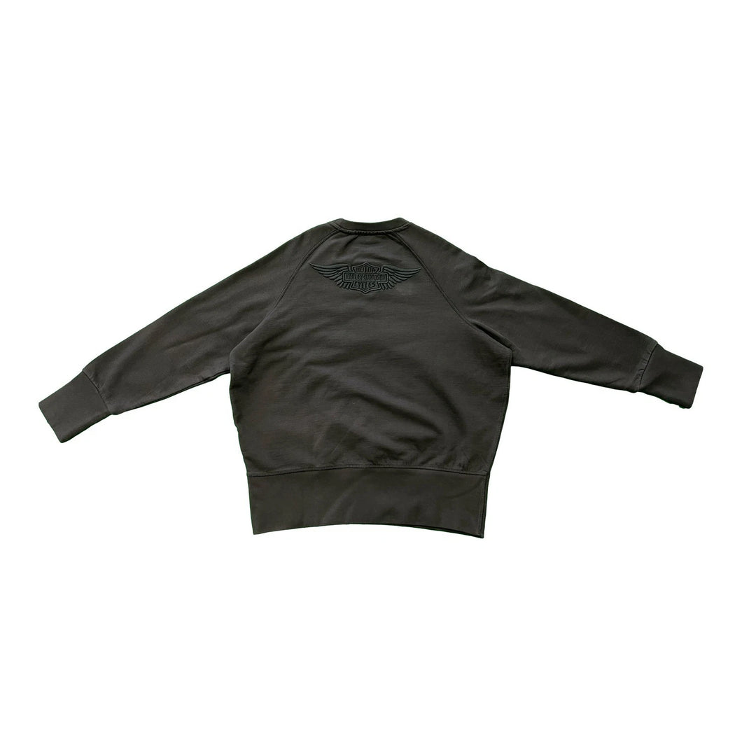 HD Branded Women's Black Sweatshirt Distressed Crewneck Logo Pullover (S02)