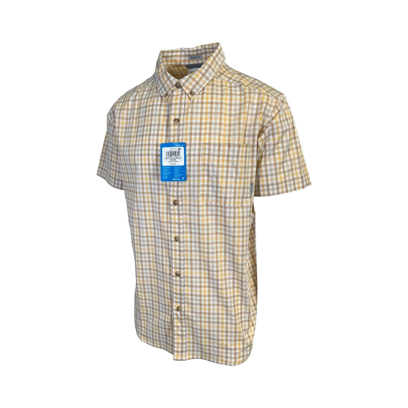 Columbia Men's Raw Yellow Brown Multi Plaid Rapid Rivers II S/S Shirt (715)