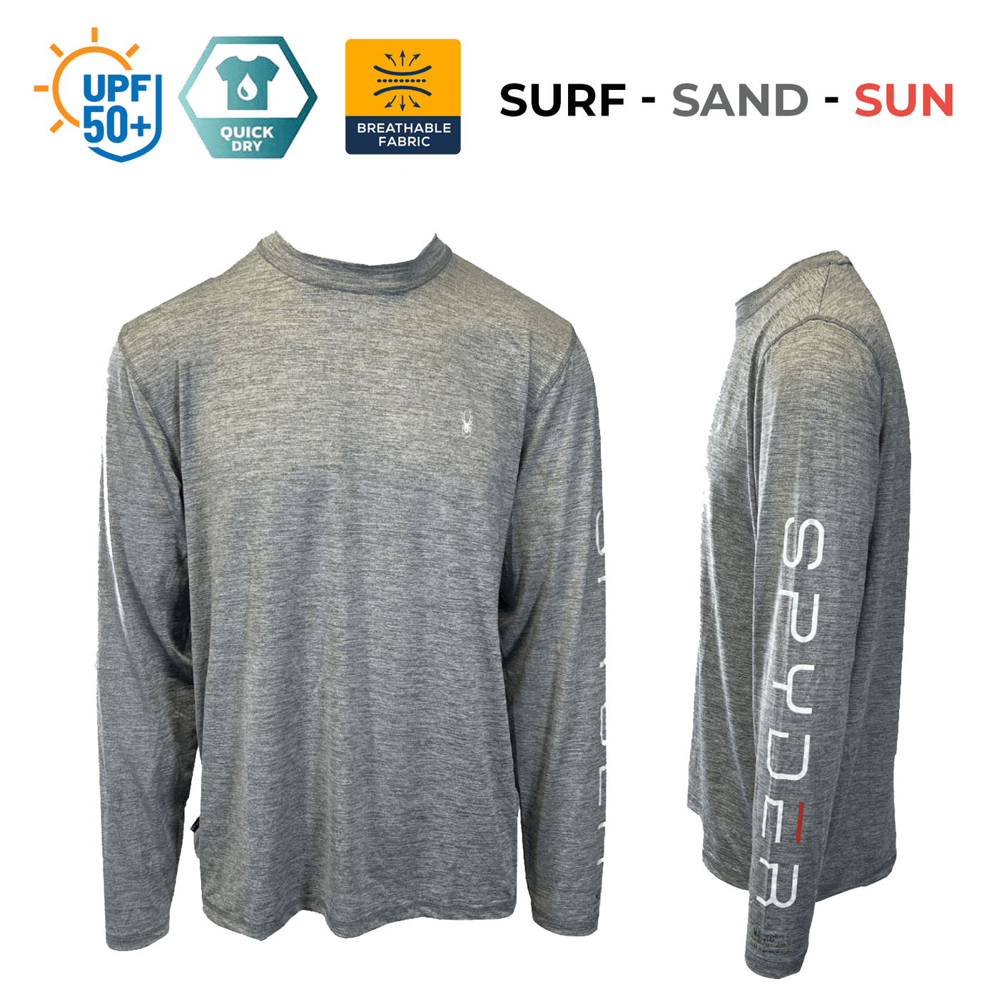 Spyder Swim Men's T-Shirt Heather Grey UPF50+ Rash Guard L/S (S02)