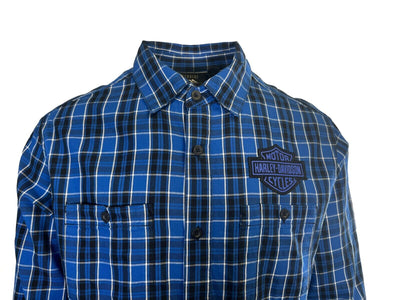 Branded Men's Blue Plaid Shirt Bar & Shield Long Sleeve (S82)