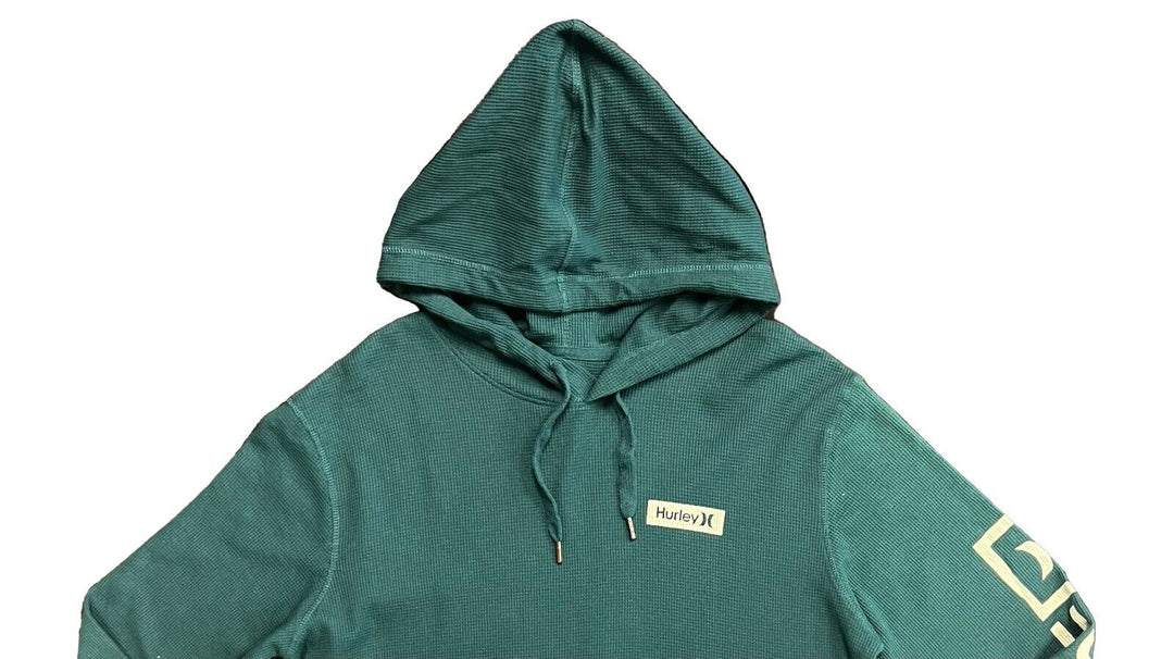 Hurley Men’s Green Hoodie Waffle Knit Sweatshirt Pullover Hooded (S01)