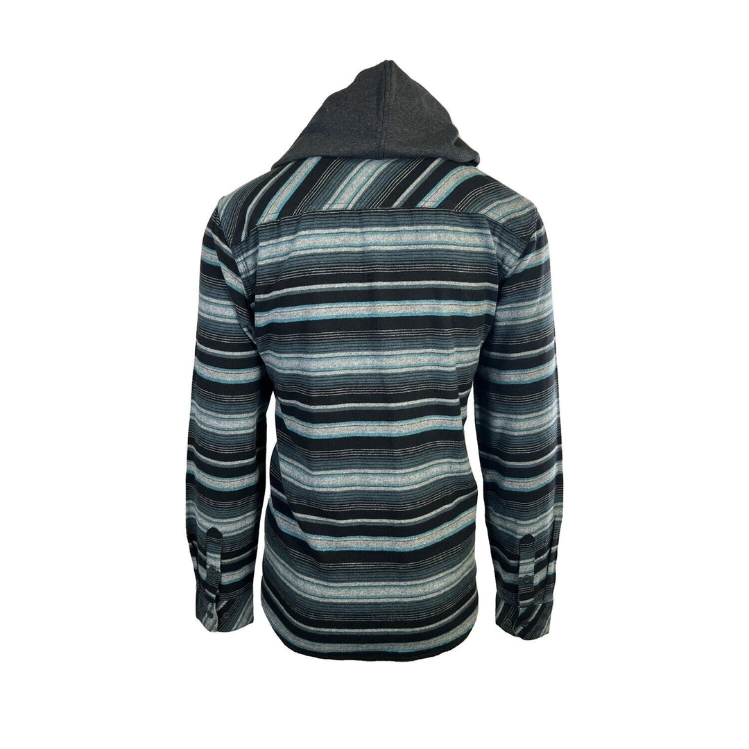 O'Neill Men's Black & Blue Flannel Shirt Redmond Hooded Horizontal Striped (S33)