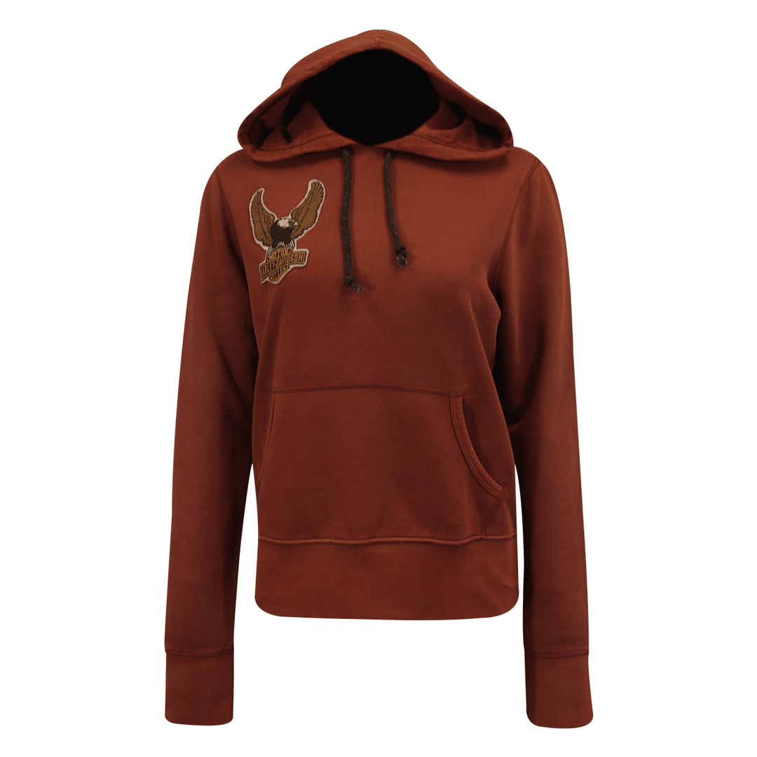 HD Branded Women's Hoodie Washed Maroon Eagle Chest Embroidered L/S