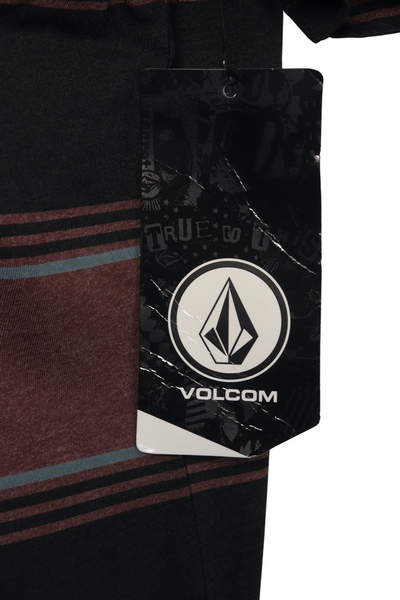 Volcom Men's T-Shirt Black Maroon Striped S/S Tee (S41)