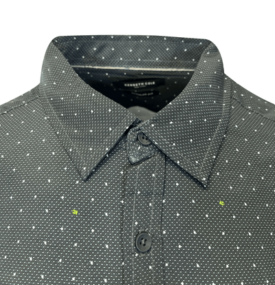 Kenneth Cole Men's Black Shirt Green White Dotted Short Sleeve Woven (S11)