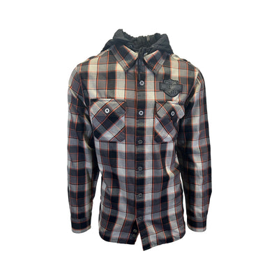 Harley-Davidson Men's Black & Ghost Gray Plaid Shirt Metal Bound Hooded (S88)