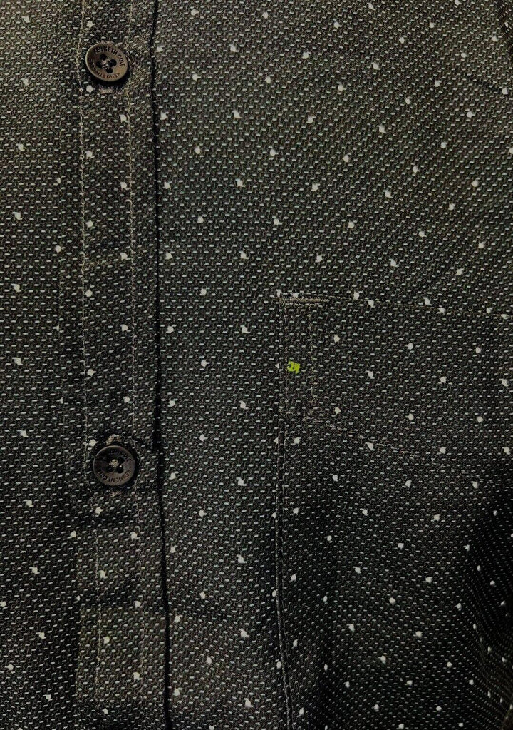 Kenneth Cole Men's Black Shirt Green White Dotted Short Sleeve Woven (S11)