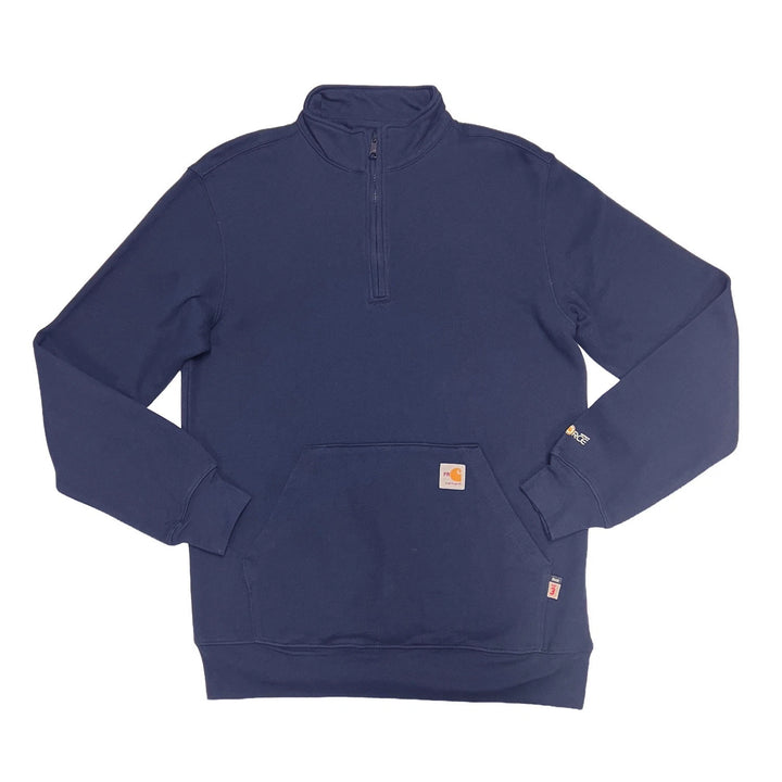 Carhartt FR Men′s Navy Sweatshirt Quarter Zip Mock Neck (S51)