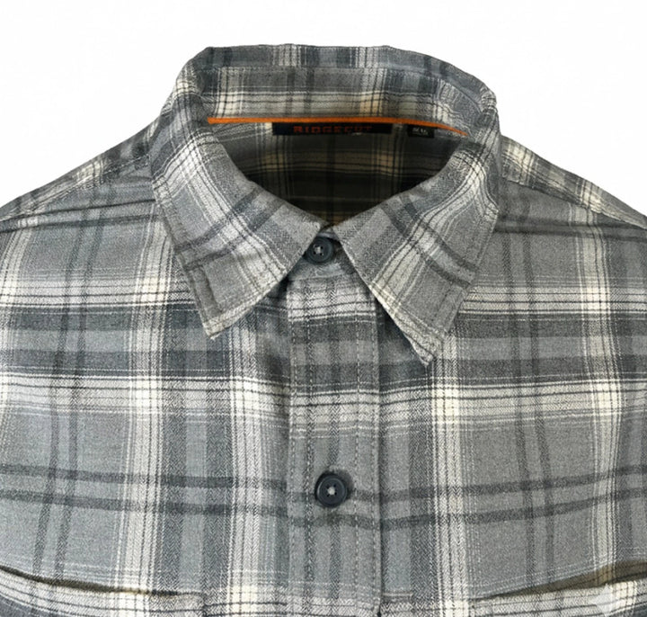 Ridgecut Men's Grey Plaid Shirt Flannel Chest Zip Pocket Long