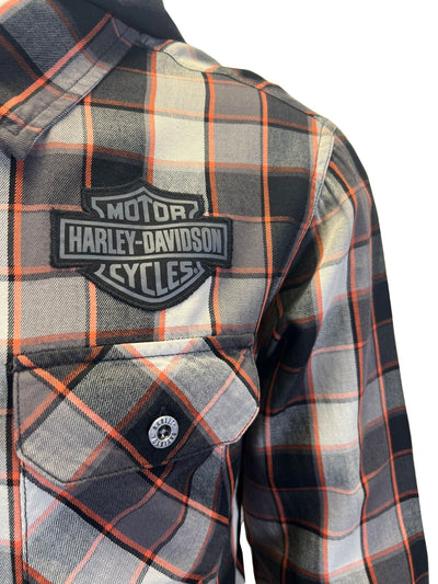 Harley-Davidson Men's Black & Ghost Gray Plaid Shirt Metal Bound Hooded (S88)