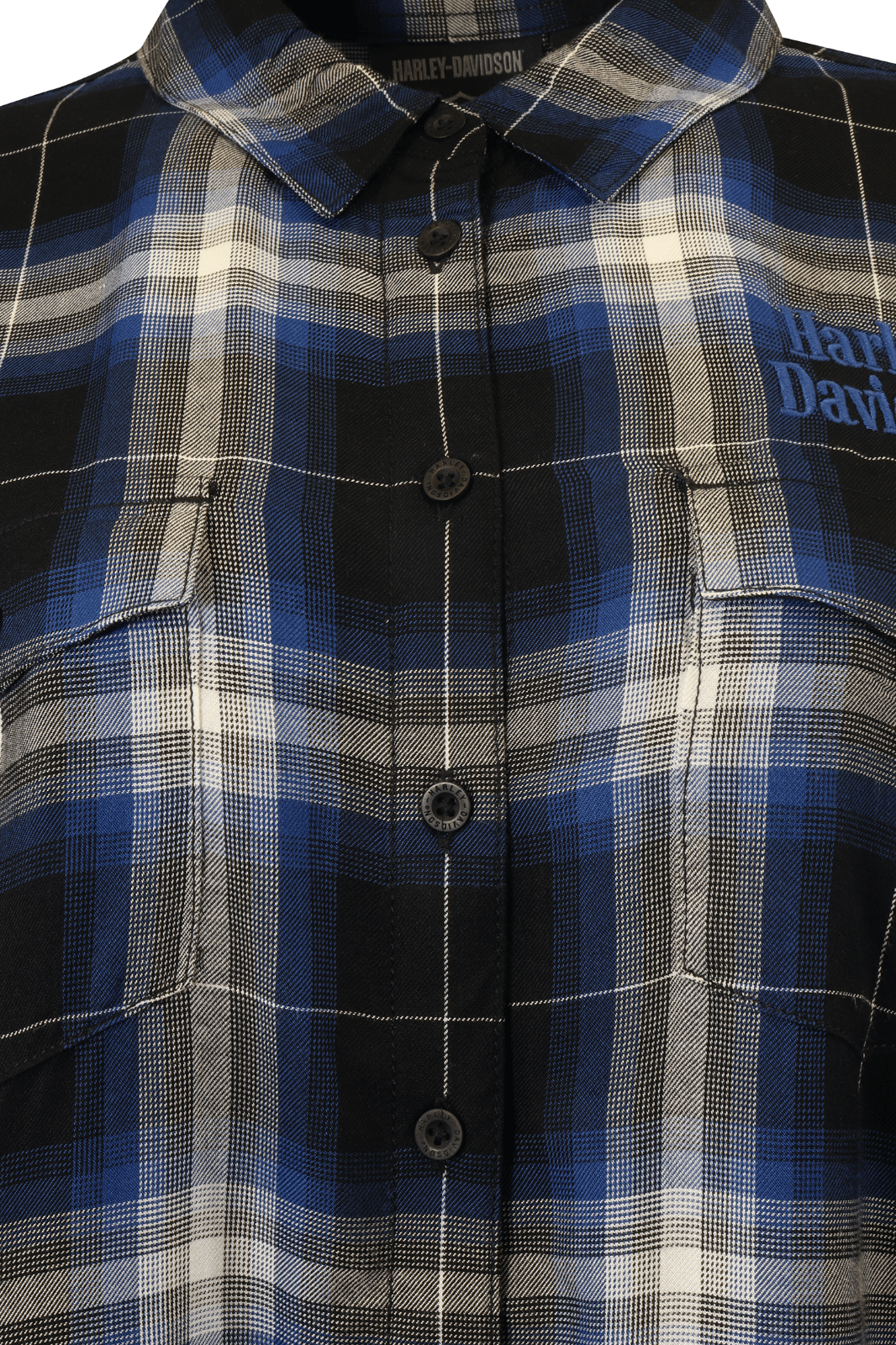 HD Branded Women's Shirt Blue Black Plaid Text L/S Woven (S20)