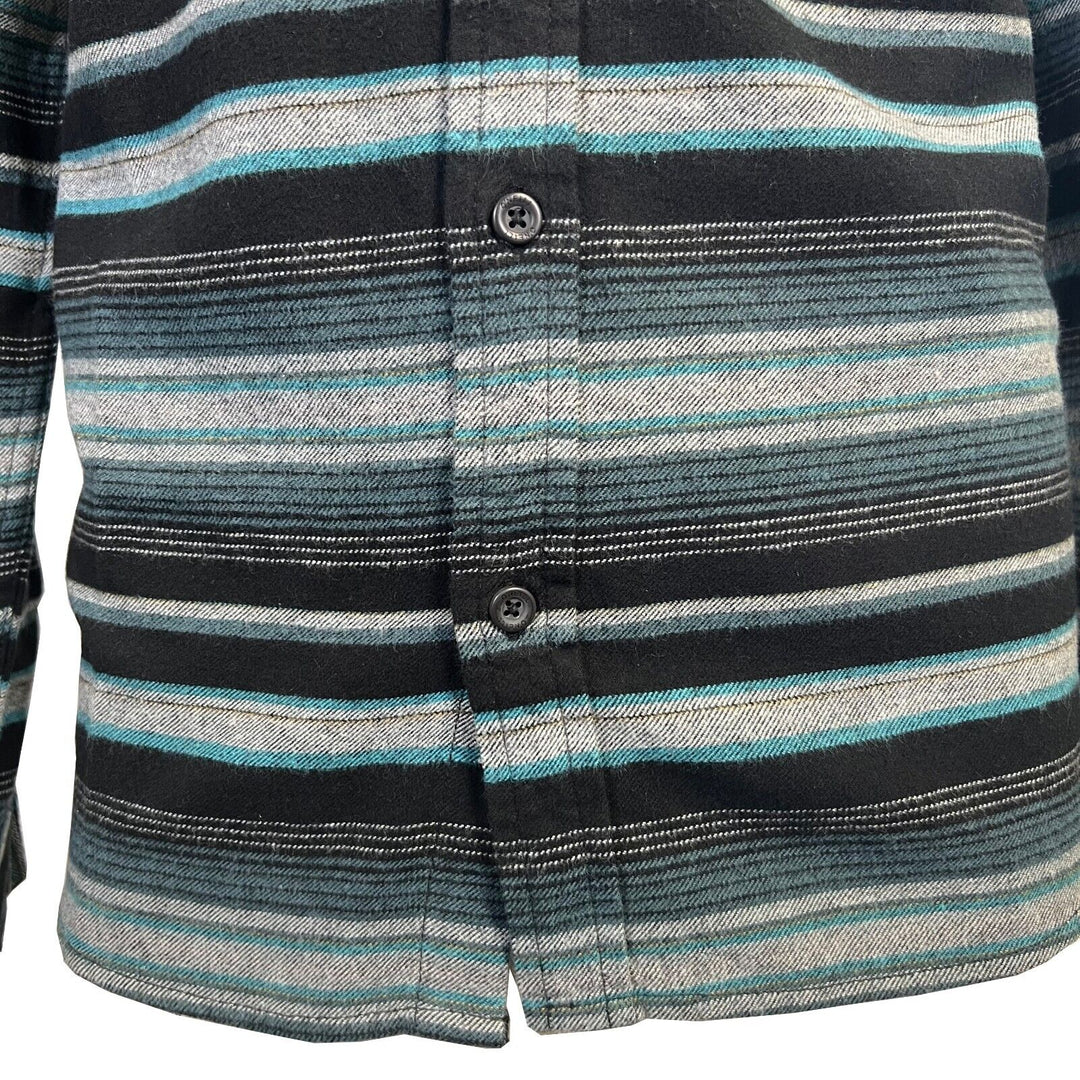 O'Neill Men's Black & Blue Flannel Shirt Redmond Hooded Horizontal Striped (S33)