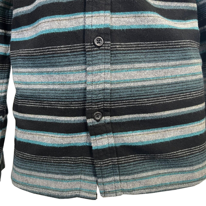 O'Neill Men's Black & Blue Flannel Shirt Redmond Hooded Horizontal Striped (S33)