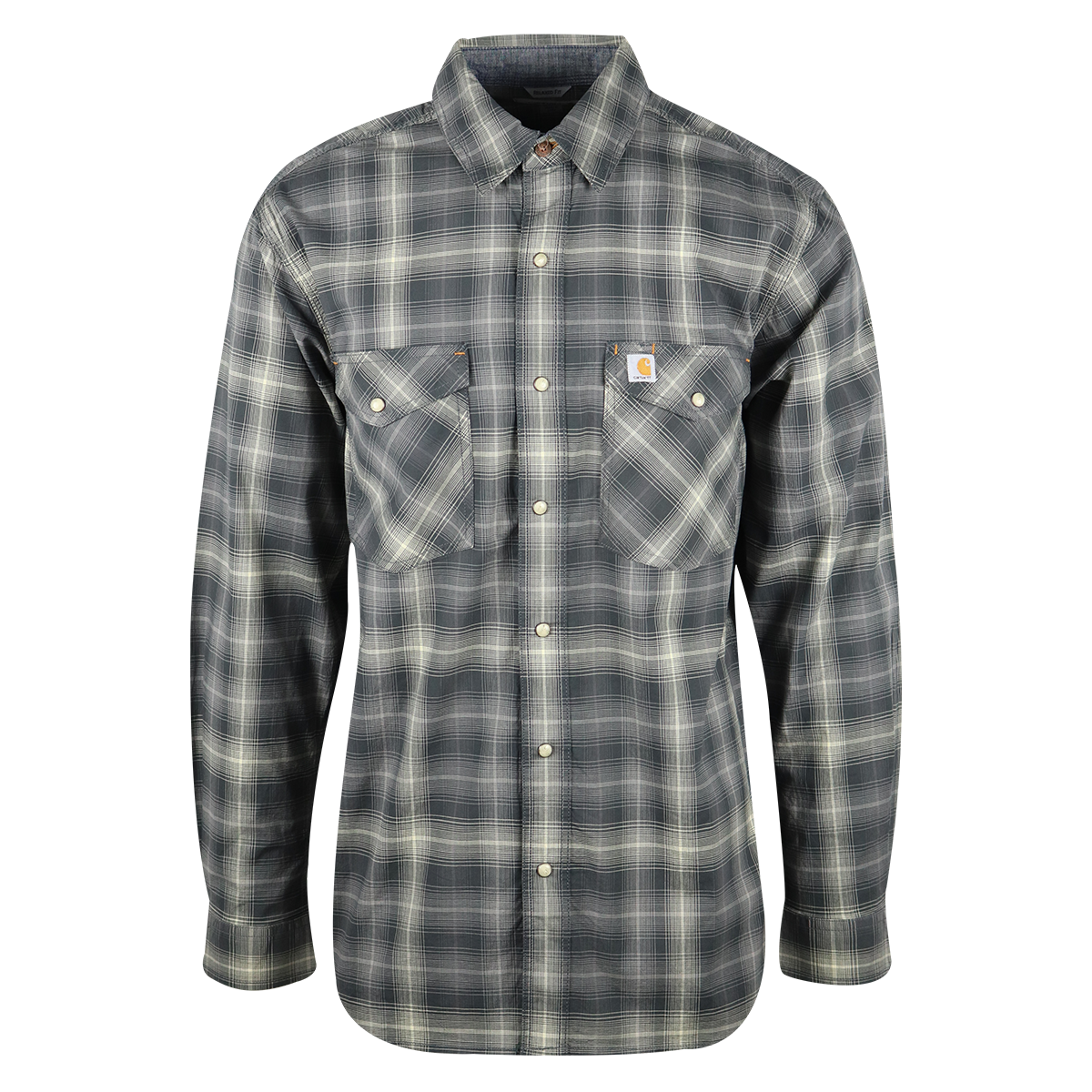 Carhartt Men's Dark Grey Ivory Plaid Snap Front L/S Woven Shirt (S13)