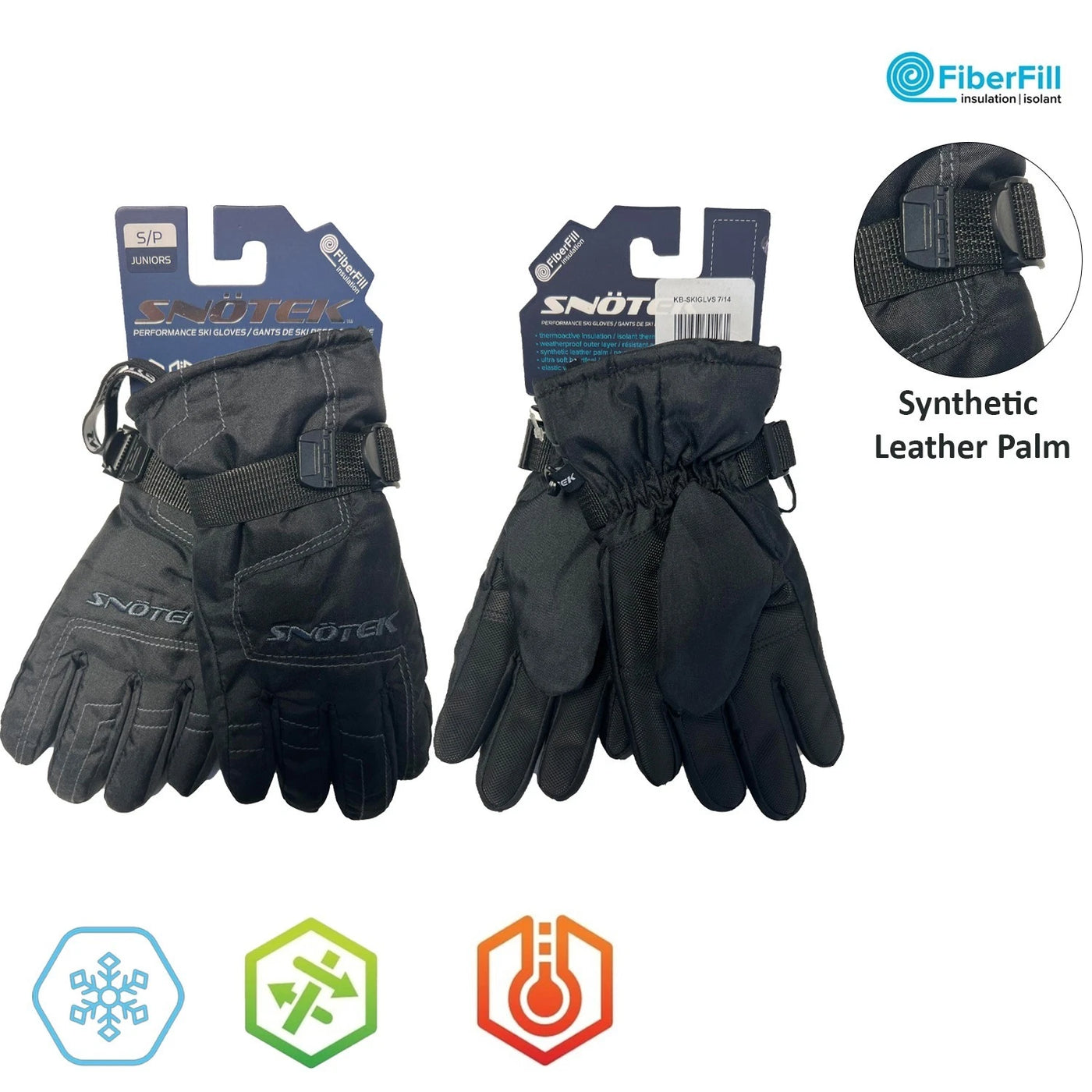 Snotek Junior's Black Stitched Performance Winter Ski Gloves ST318 (S03)