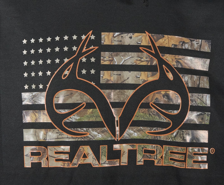 Realtree Men's Hoodie Camo American Flag Antler Logo - Brown, Black, Green