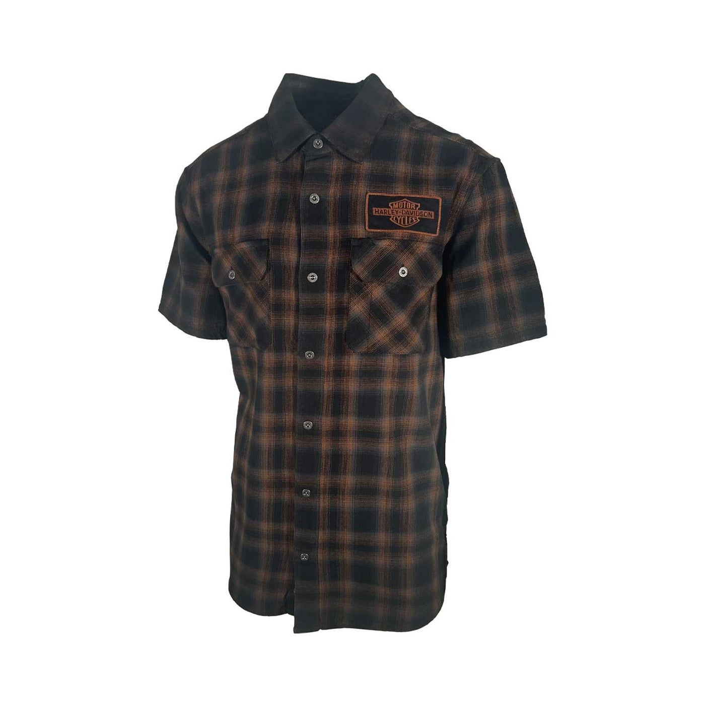 Harley-Davidson Men's Black & Amber Brown Shirt Bar & Shield Plaid S/S (S71)