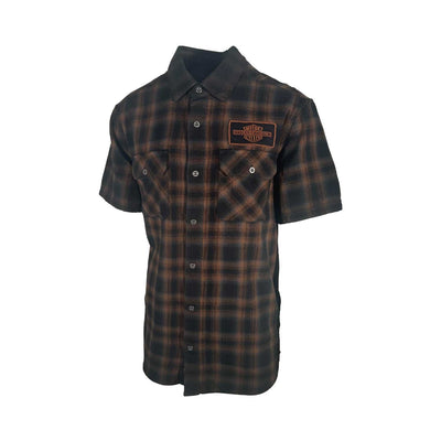 Harley-Davidson Men's Black & Amber Brown Shirt Bar & Shield Plaid S/S (S71)