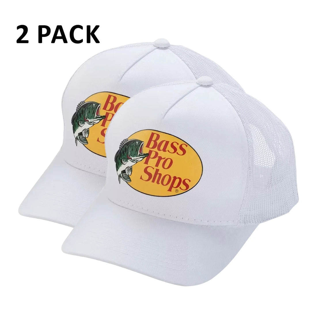 Bass Pro Shops Trucker Cap White Mesh Snapback Outdoor Hat - 2 Pack (S06)