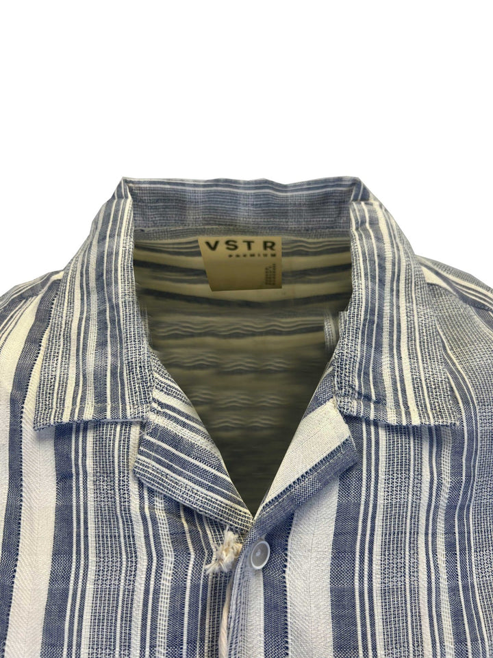 Vstr Premium Men's Navy White Shirt Vertical Stiped Button Down S/S (S01)