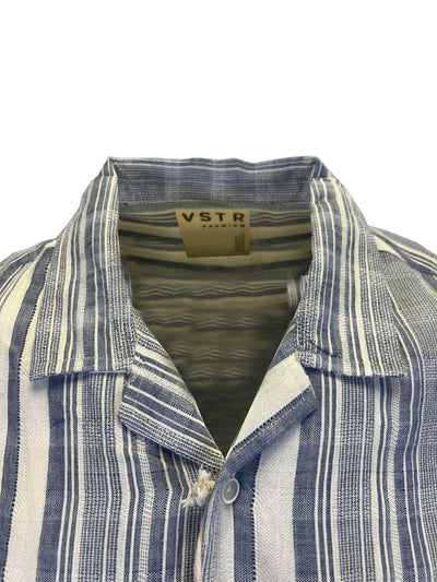 Vstr Premium Men's Navy White Shirt Vertical Stiped Button Down S/S (S01)