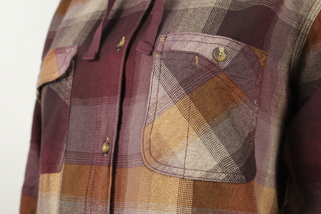 Carhartt Women's Wine Gold Cream Plaid Hooded L/S Woven Shirt