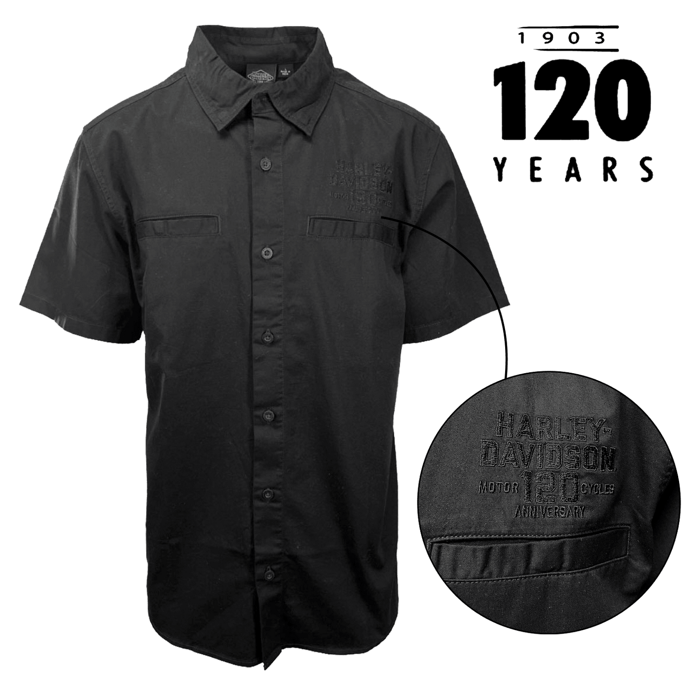 Branded Men's Black Shirt 120th Anniversary Short Sleeve Woven (S67)