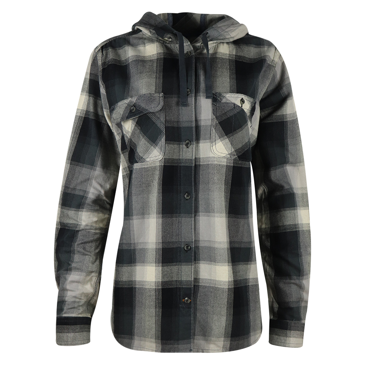 Carhartt Women's Black Charcoal Grey Plaid Hooded L/S Woven Shirt