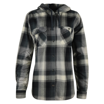 Carhartt Women's Black Charcoal Grey Plaid Hooded L/S Woven Shirt