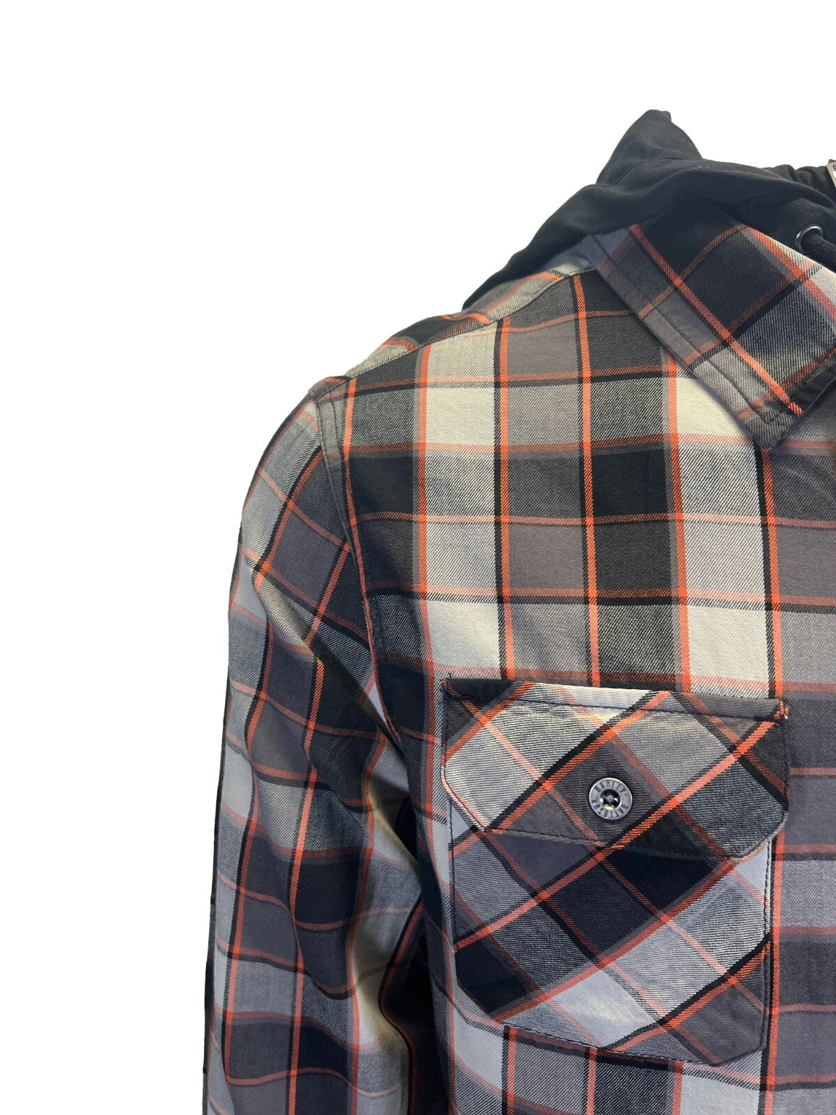 Harley-Davidson Men's Black & Ghost Gray Plaid Shirt Metal Bound Hooded (S88)