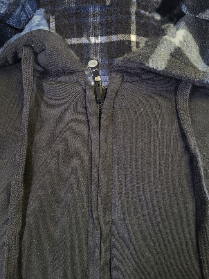 Powerfix Profi Men's Black Hoodie 2 in 1 Reversible Black Blue Plaid (S02)