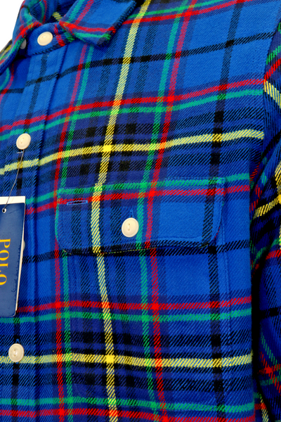Ralph Lauren Men's Flannel Shirt Blue Plaid Yellow Red L/S (S01)