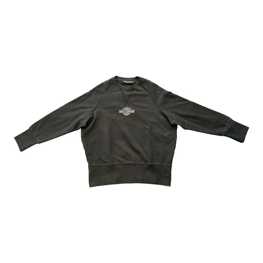 HD Branded Women's Black Sweatshirt Distressed Crewneck Logo Pullover (S02)