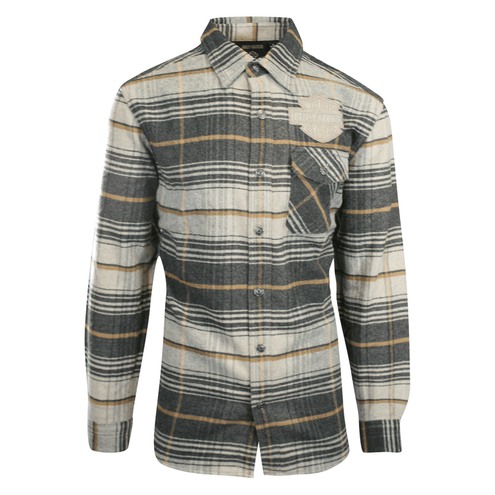HD Branded Men's Shirt Grey Plaid Bar & Shield Premium L/S (S62)